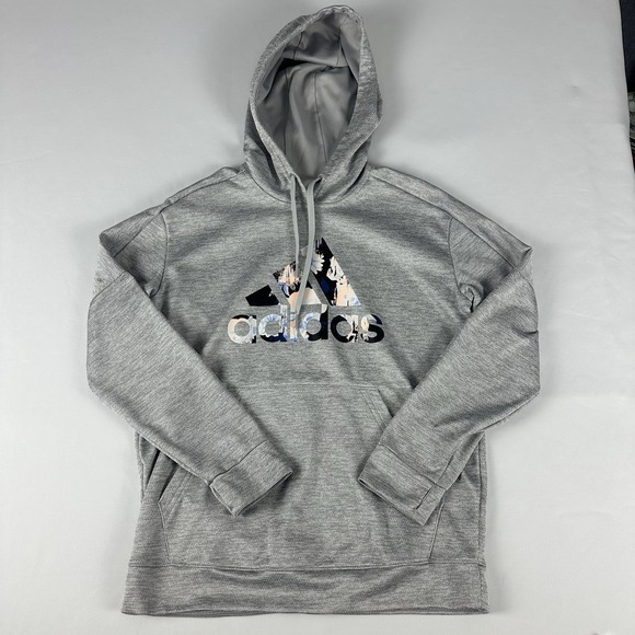Adidas Hoodie Womens Large Activewear Pullover Sweatshirt Flower‎ Logo Gray - Picture 1 of 7